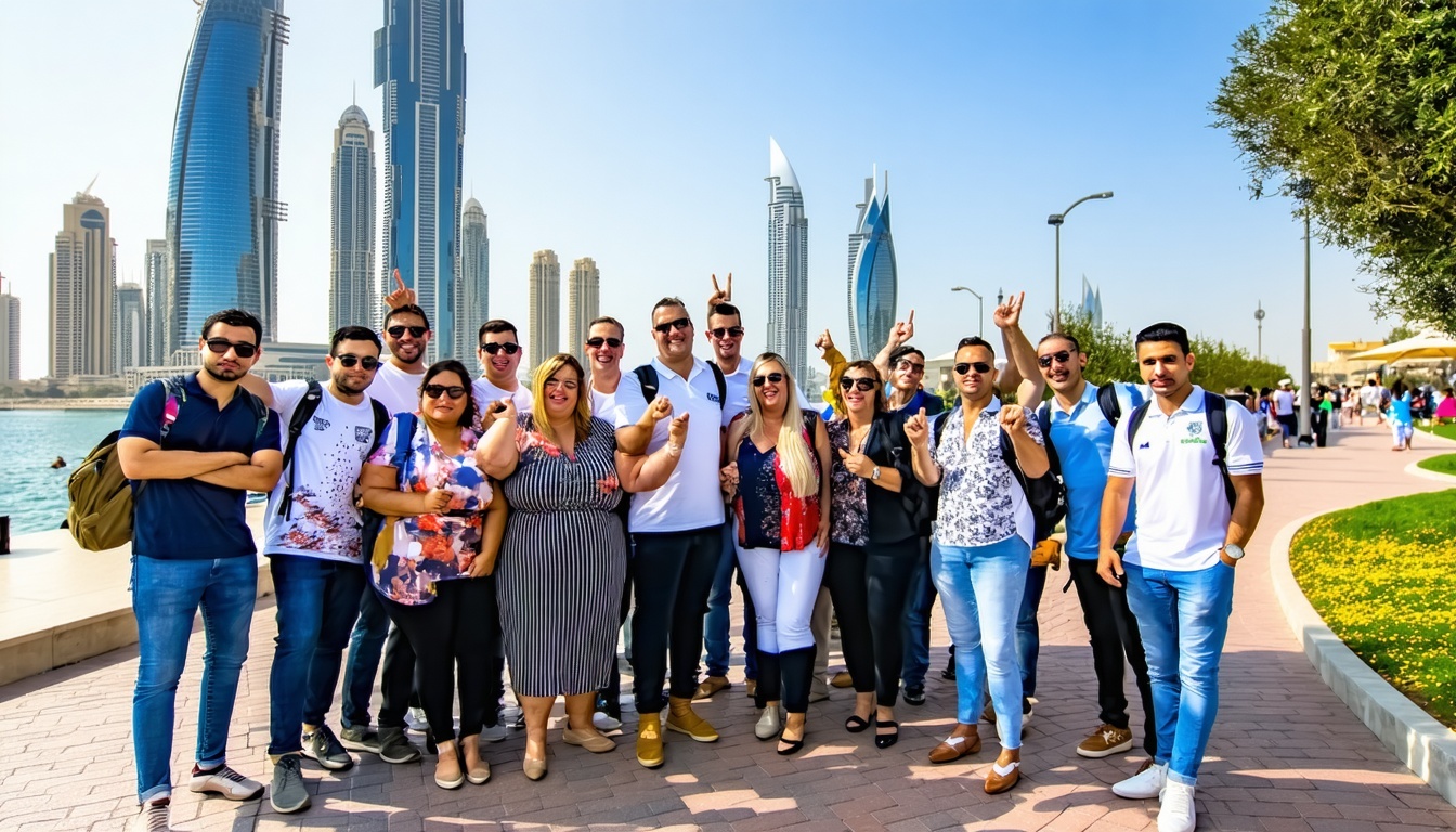 Group enjoying a city tour with Toll Way Travel in the UAE